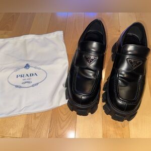 Prada Monolith Leather Lug Sole Loafers Black
